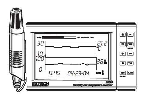 Instrukcja obsługi Bezpapierkowy rejestrator wilgotności/temperatury Model RH520 Wstęp Gratulujemy zakupu rejestratora temperatury i wilgotności Extech RH520.