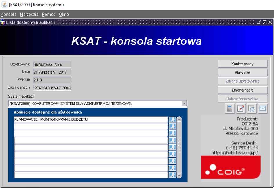 2. Moduł PLANOWANIE I MONITOROWANIE BUDŻETU, ścieżka dostępu do sprawozdań Obraz ekranu 2 - Aplikacja PLANOWANIE I MONITOROWANIE BUDŻETU Ścieżka: wybieramy dostępną aplikację pod nazwą: PLANOWANIE I