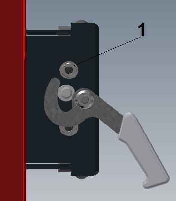 16 Mocowanie drzwiczek do ramki kotła (prawe) Po dokręceniu nakrętek mocujących drzwiczki (1) trzeba wyregulować docisk.