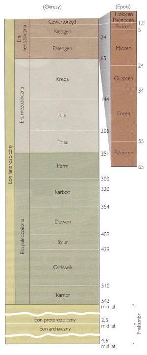 Geologiczna skala czasu Według tej skali dzieje Ziemi podzielono na: Eony formalne jednostki czasu geologicznego najwyższej