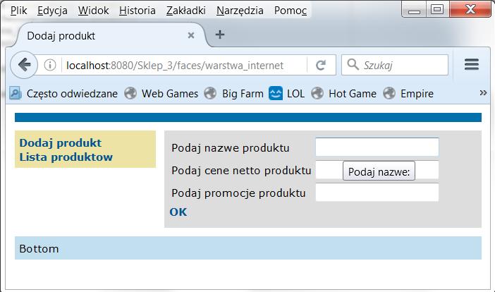 Widok po kliknięciu na klawisz Powrot na stronie lista_produktow.