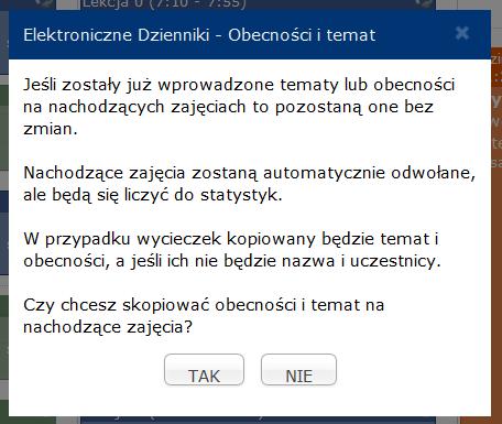 Wystarczy na planie lekcji kliknąć na wycieczkę (oznaczoną kolorem pomarańczowym), żeby rozwinęło się podręczne menu kontekstowe.