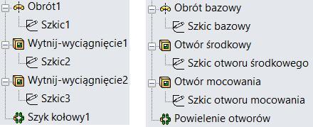 Uaktywnij konfigurację Tuleja z otworem, najlepiej zapisz plik pod inną nazwą lub do innego folderu, zmień nazwy operacji i szkiców (rysunek 9.39).