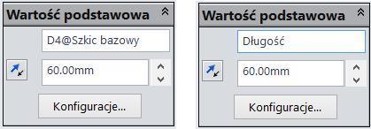 Rysunek 9.41. Zmiana nazwy wymiaru (przed i po) wprowadź nazwy wymiarów: 120 nazwa Średnica osadzenia, 20 nazwa Średnica otworu. Zmiana nazwy liczby otworów (rysunek 9.