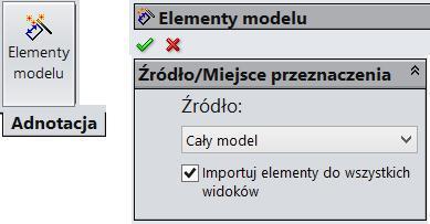 Rysunek 9.22. Dostęp do polecenia Elementy modelu oraz wybór źródła i miejsca przeznaczenia elementów Rysunek 9.23. Przykład wymiarów Kopiowanie arkusza (rysunek 9.24)