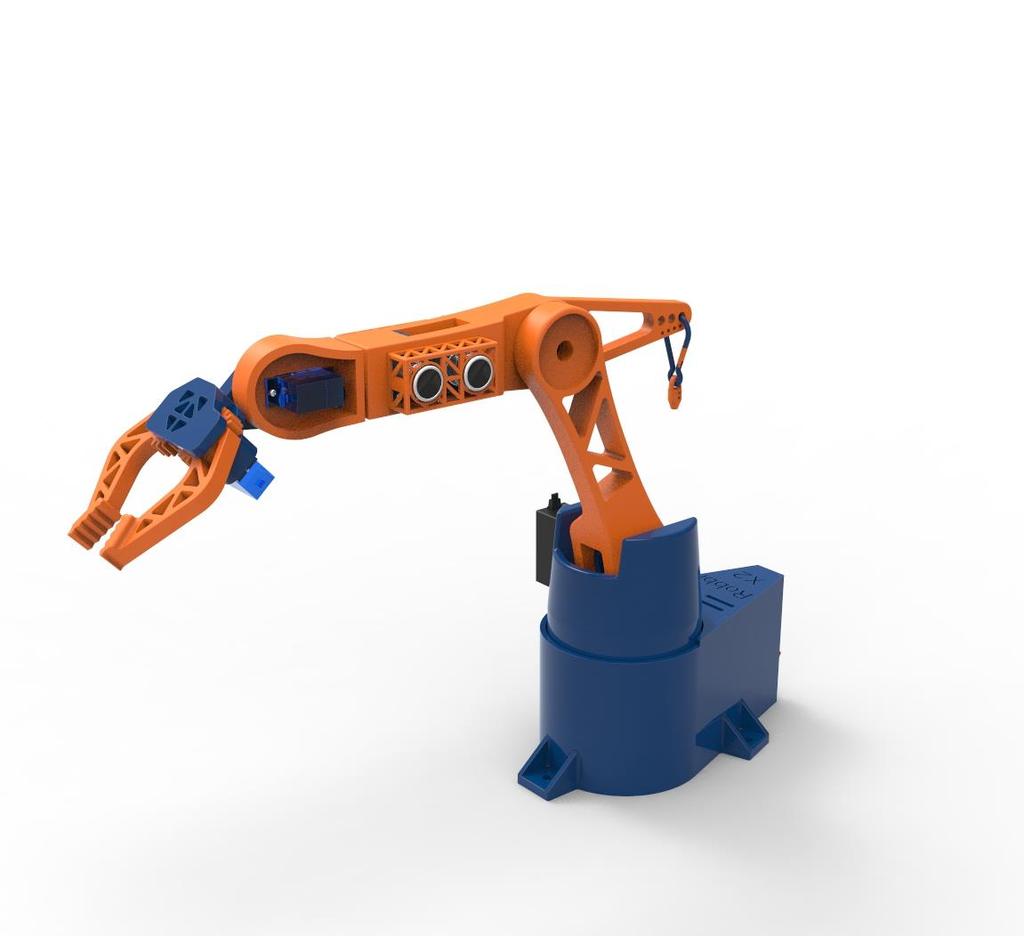 Roboterarm Robot arm Schwenkeinrichtung Pivoting device Schwierigkeit für die Lager in einem mittels additiver Fertigung hergestellten Miniaturroberterarm: Aus Platzgründen entfallen Kugellager oder