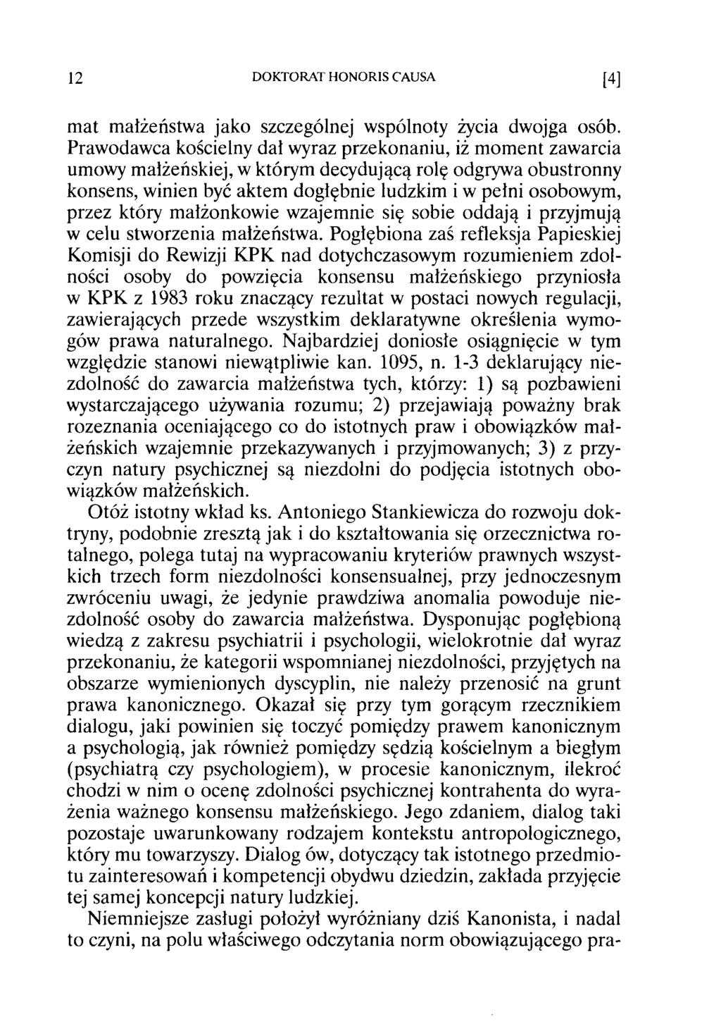 12 DOKTORAT HONORIS CAUSA [4] mat małżeństwa jako szczególnej wspólnoty życia dwojga osób.