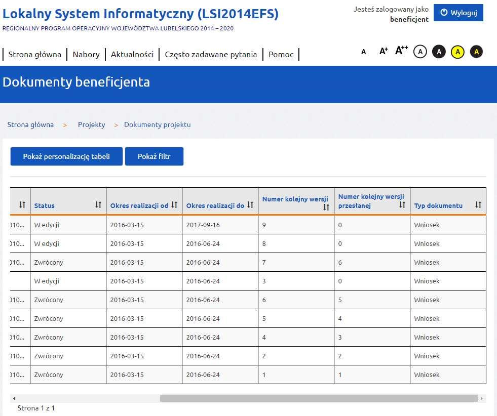 3. Wersje dokumentów (wniosków) Wersja jest to kolejny numer edycji dokumentu jaki przyjmuje on w systemie. Nowo utworzony wniosek w systemie zawsze będzie posiadał numer 1.