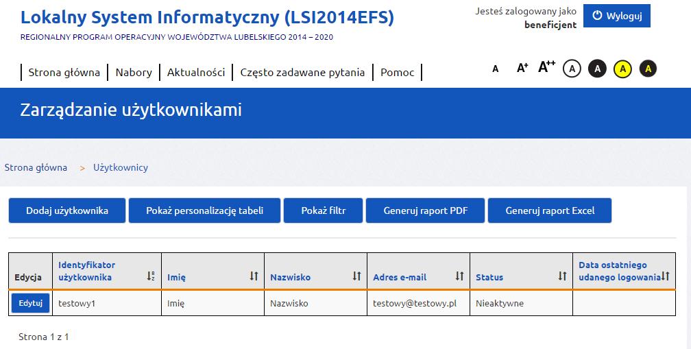 Aby dodać nowego użytkownika należy kliknąć przycisk Dodaj użytkownika, a następnie wypełnić formularz i zatwierdzić przyciskiem Załóż konto.