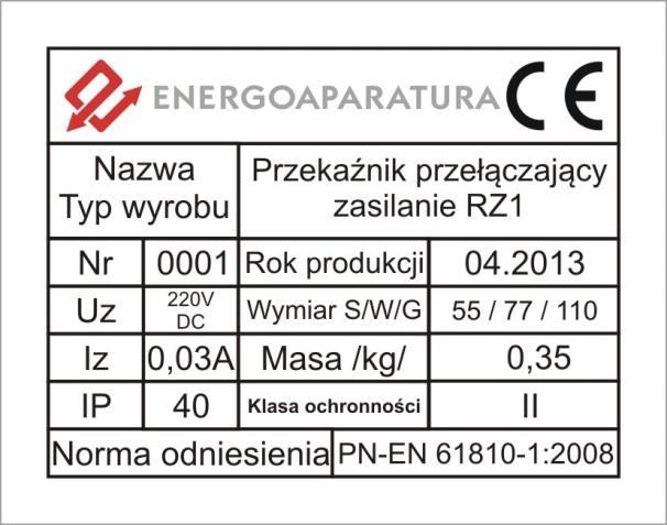 Obudowa Zestyki przekaźnika Tab. 1. Szczegółowe dane techniczne c.d. Czas zadziałania Czas opadu przekaźnika Maksymalny prąd wyłączalny DC Maksymalny prąd ciągły Rodzaj obudowy Stopień ochrony