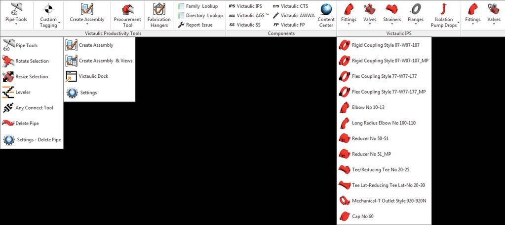 Victaulic Tools for Revit, które obejmuje aktywne,