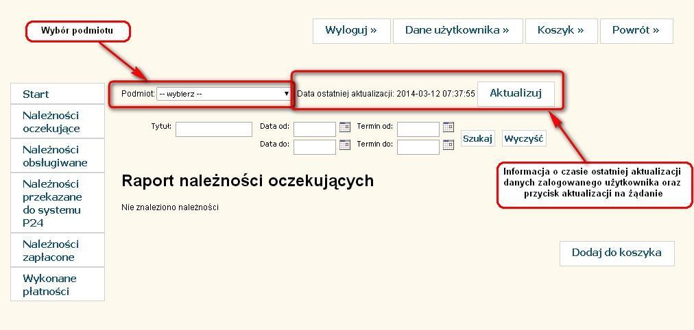 Po zaktualizowaniu danych powyższy raport może przyjąć następujący wygląd: Pojawiają się nowe elementy: pole wybory podmiotu, w którego imieniu