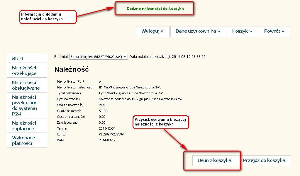 Po kliknięciu w przycisk Koszyk lub Przejdź do koszyka pojawia się strona szczegółów koszyka, na której można