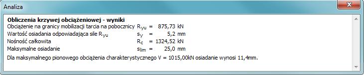 Wyniki obliczeń oiadania Wartość oiadania przy zatoowaniu metody NAVFAC DM 7.2 obliczania nośności pionowej pojedynczego pala wynoi 11. 4 mm.