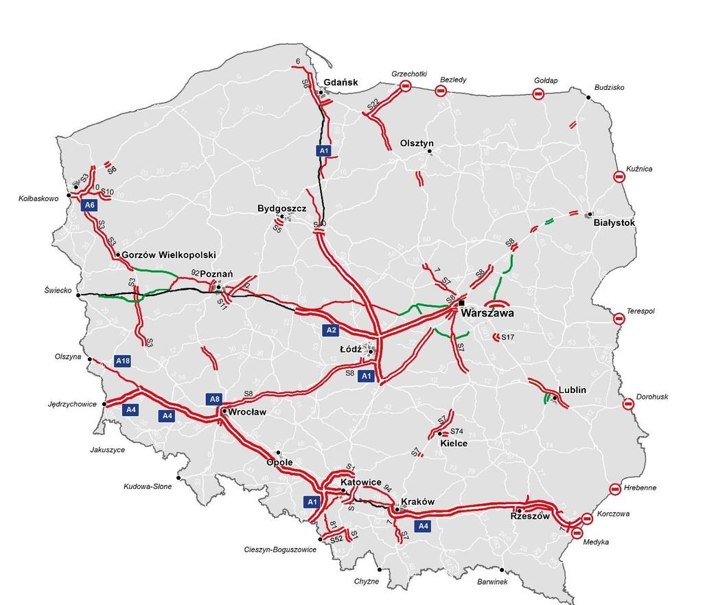 SIEĆ DRÓG OBJĘTYCH SYSTEMEM viatoll Nowe odcinki viatoll: S8: skrzyżowanie z drogą powiatową nr 2012B węzeł Mężenin (ok. 16 km); S19: Lublin Sławinek - Lublin Węglin (ok.