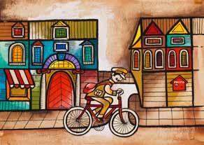 1970 72 EWA SALAMON (1938-2011) Listonosz na rowerze - ilustracja do kolorowanki "Wesoła nowina", 1970 r.