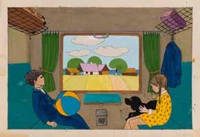 100-200 EUR 79 HANNA CZAJKOWSKA (1917-1991) Dzieci w pociągu - ilustracja do kolorowanki "Co się zmieniło"