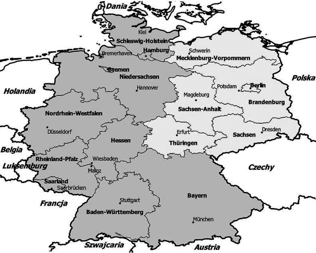 10 Sławomir Pastuszka i Turyngii. Stanowią one zwarty obszar o powierzchni 108,8 tys. km² (30,4% obecnego terytorium Niemiec), który w 2015 r. zamieszkiwało 16,1 mln osób (19,6% ludności kraju).