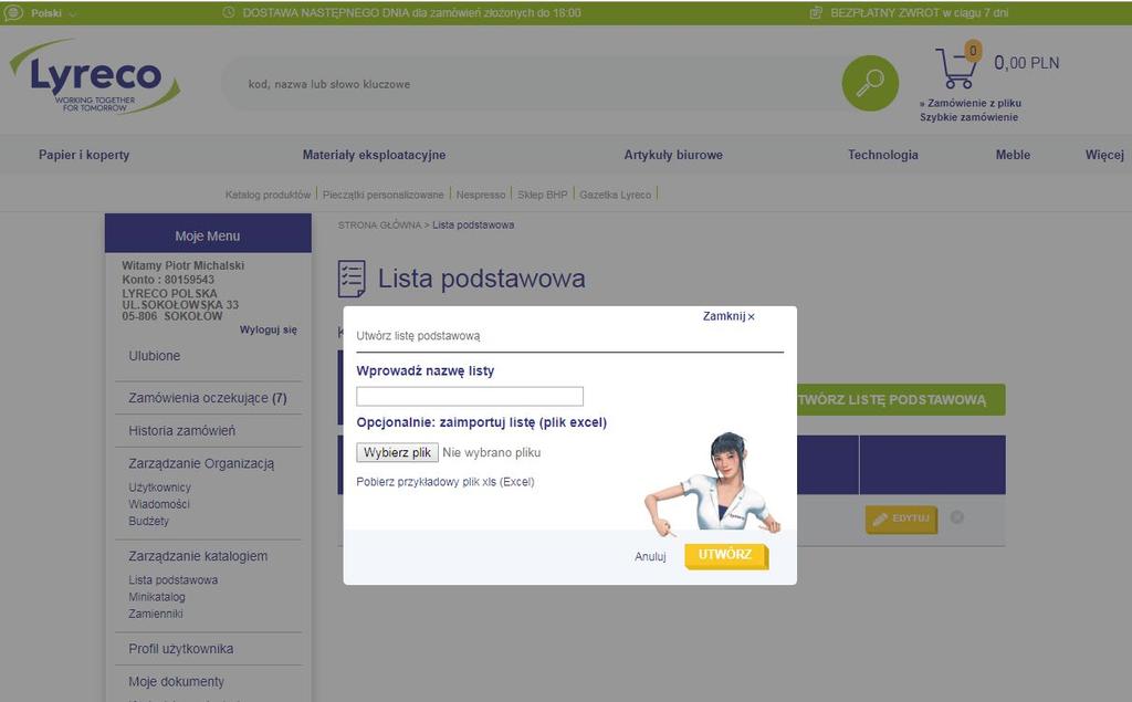 Ekran tworzenia listy podstawowej LISTA PRODUKTÓW PODSTAWOWYCH Nazwa tworzonej listy podstawowej Utwórz listę podstawową poprzez załadowanie z pliku CZY WIESZ,