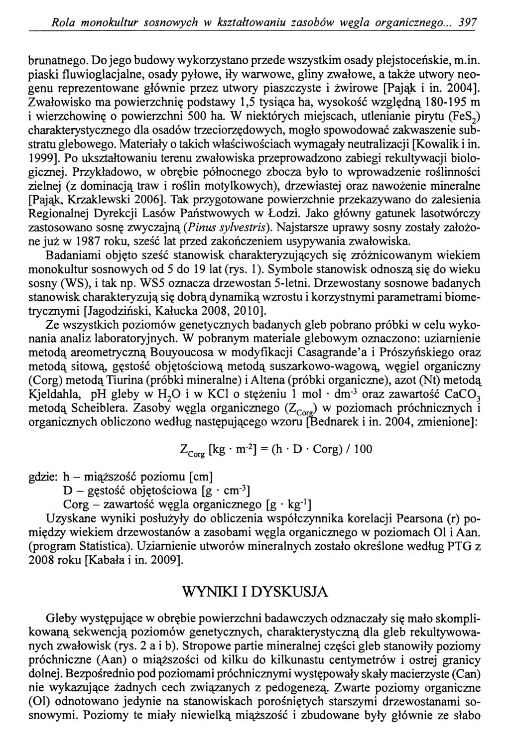 Rola monokultur sosnowych w kształtowaniu zasobów węgla organicznego... 397 brunatnego. Do jego budowy wykorzystano przede wszystkim osady plejstoceńskie, m.in.