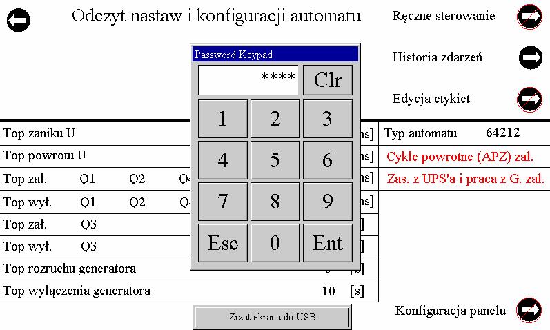 ZAE Sp. z o.o. Wrocław Wydanie: 1 Wersja: 1 Strona / Stron: 7 / 13 Po wprowadzeniu prawidłowego hasła i dotknięciu pola Ent (Enter) pojawia się następny wybrany ekran.