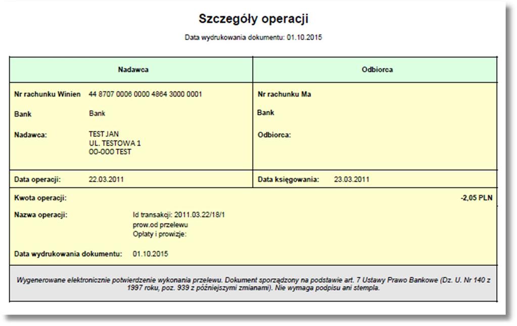 Page31 Wyświetlane informacje obejmują okres, który objęty jest wyciągiem. Lista posortowana jest po identyfikatorze operacji i podlega stronicowaniu.