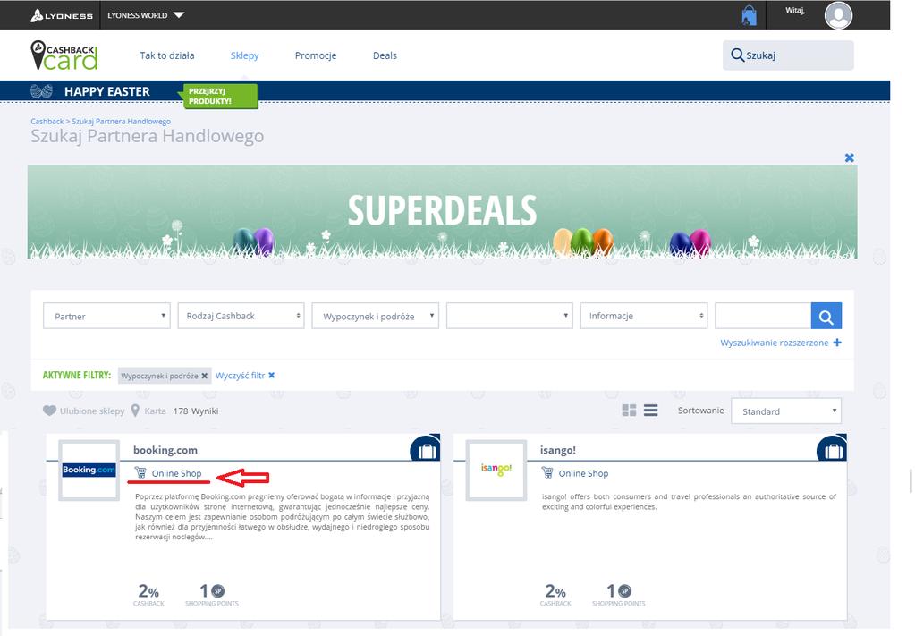 Pojawi się lista wszystkich partnerów u których możliwe są zakupy on-line.