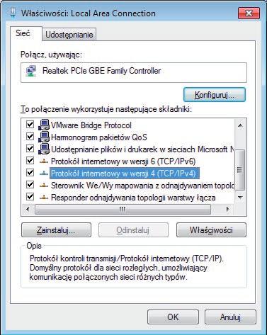 Rysunek 1. Właściwości połączenia lokalnego karty sieciowej Realtek Rysunek 2.