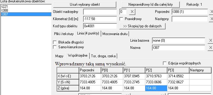Odcinki odjęte od niwelet nie