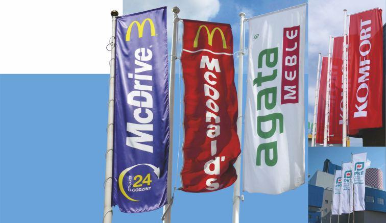 flagi reklamowe flagi narodowe, flagi województw, miast, gmin i bandery wojskowe Flagi reklamowe zaliczane są do kanonu reklam zewnętrznych.