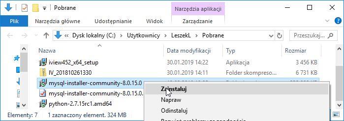 Instalacja mysql na Windows.