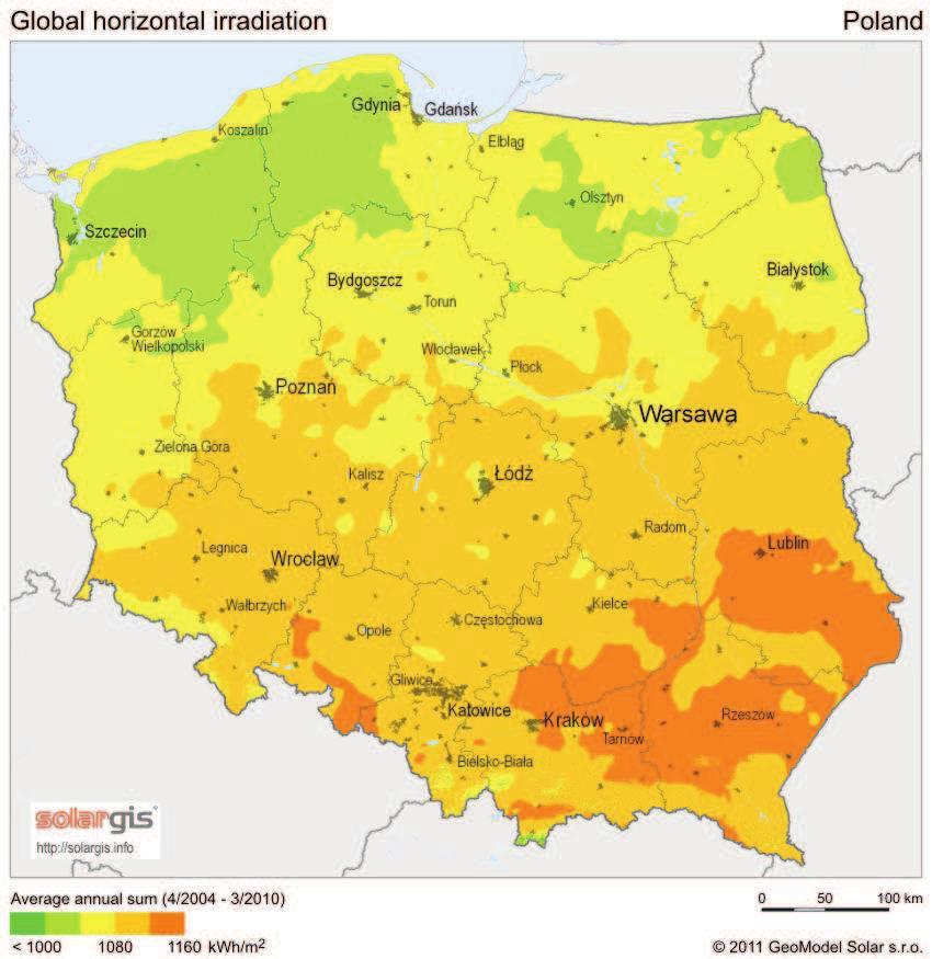 W kraju najlepszymi warunkami do lokowania instalacji fotowoltaicznych charakteryzują się południowo wschodnie województwa określa się je mianem polskiego biegunu ciepła. Rysunek 40.