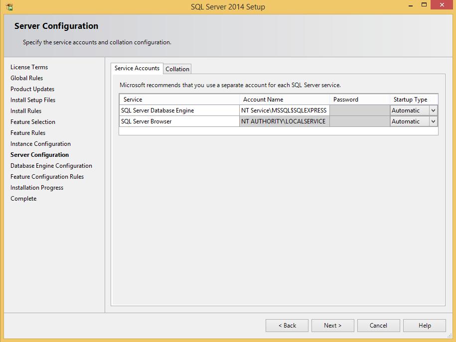 W zakładce Server Configuration () widoczne są zainstalowane komponenty takie jak silnik bazy danych oraz SQL Server Browser.