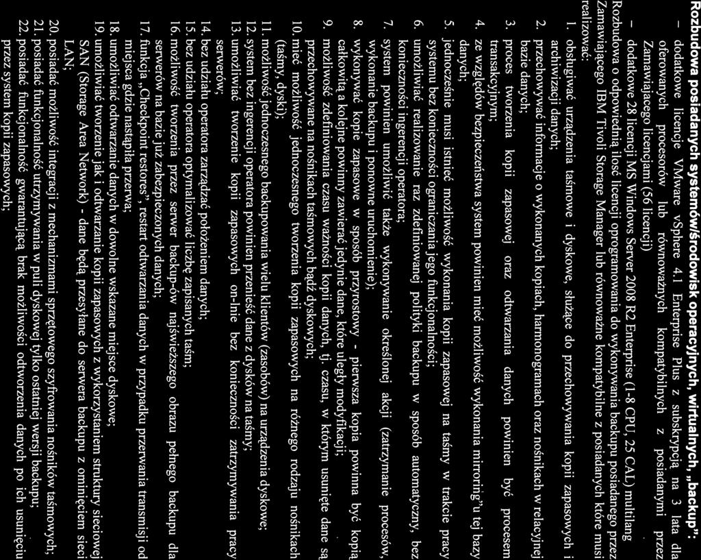 dodatkowe dodatkowe Wymagania Załącznik nr 1 techniczne Rozbudowa posiadanych systemówlśrodowisk operacyjnych, wirtualnych, backup : licencje VMware ysphere 4.