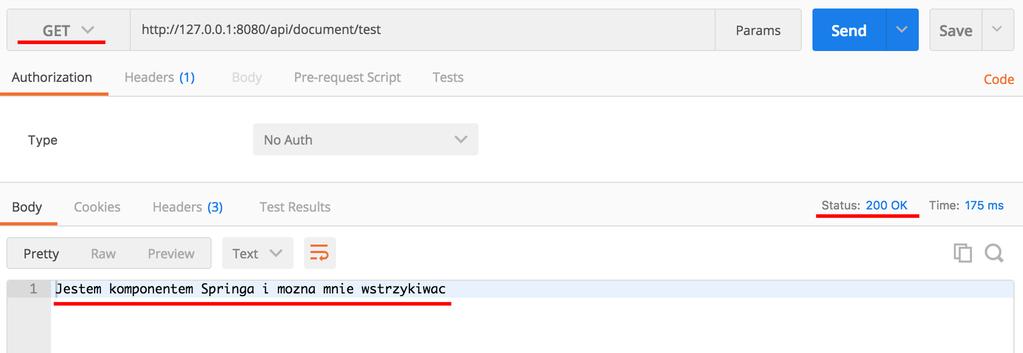 Metoda testdocument() po zmianach jest w stanie odnosić się do wstrzykniętego komponentu Springa (DocumentService). Proszę przetestować metodę w praktyce.