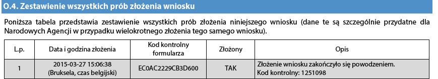 Po złożeniu wniosku eform zmieni się Kod kontrolny wniosku (Form hash code) widoczny w stopce.