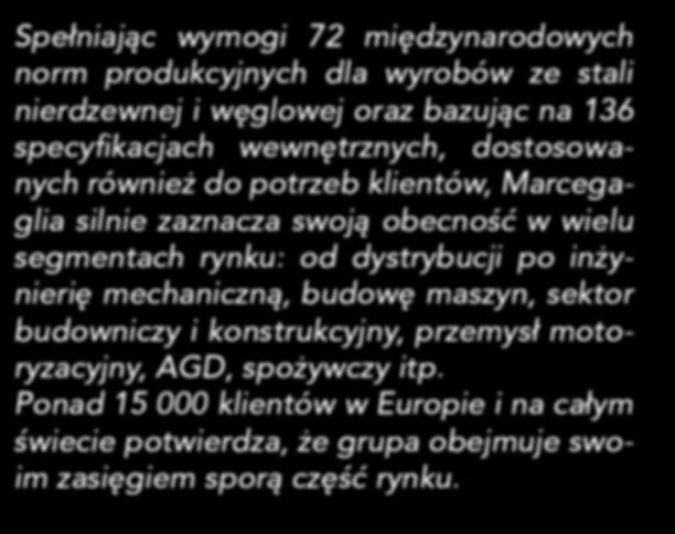 Spełniając wymogi 72 międzynarodowych norm produkcyjnych dla wyrobów ze stali nierdzewnej i węglowej oraz bazując na 136 specyfikacjach wewnętrznych, dostosowanych również do potrzeb klientów,