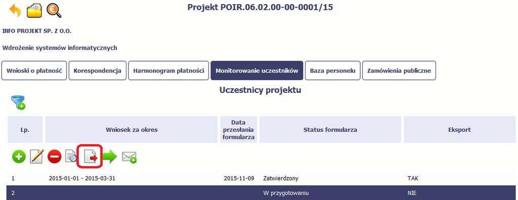 Aby rozpocząć eksport danych, wybierz funkcję Eksportuj Po wyborze funkcji eksportu system prezentuje okno Informacja o