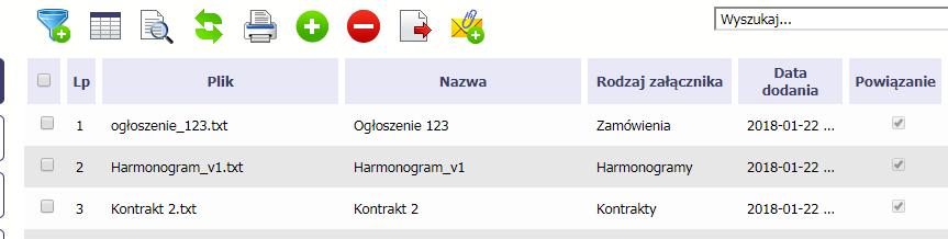 Przez wybór funkcji Powiąż zaznaczone dostępnej nad listą plików dla pliku wskazanego na liście.