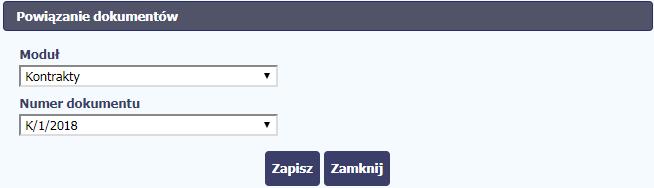 W przypadku wyboru Kontrakty, możesz powiązać plik z konkretnym kontraktem w Twoim projekcie.