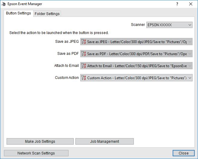 Skanowanie 6. Upewnij się, że wybrano pozycję Niestandardowe działanie z listy Niestandardowe działanie. 7. Kliknij przycisk Zamknij, aby zamknąć aplikację Epson Event Manager.
