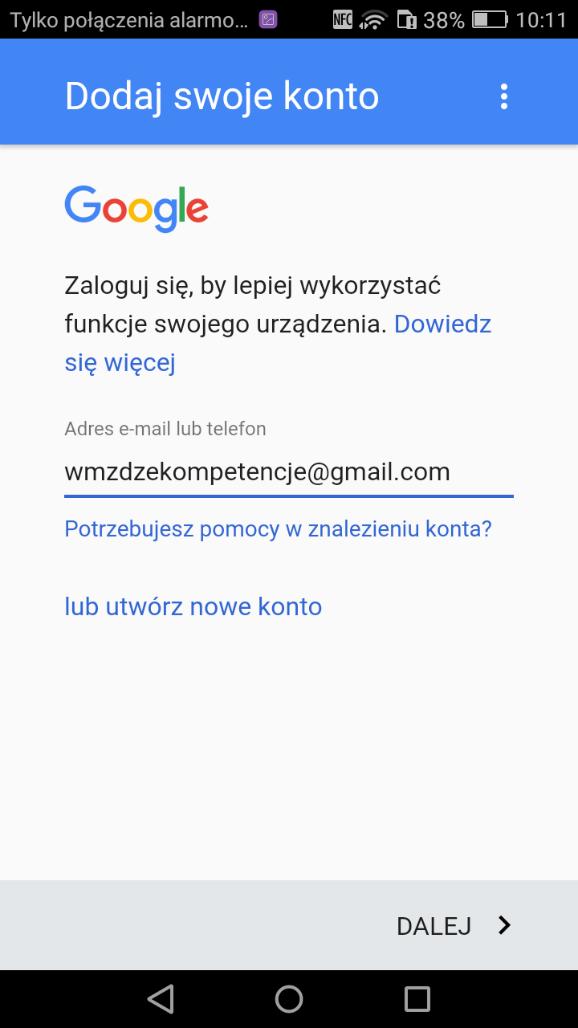 Logowanie do konta Google Następnie wpisujemy