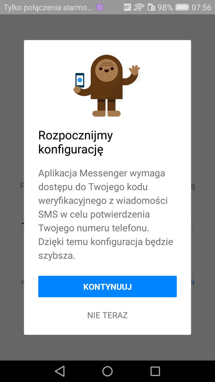 Messenger Zakładanie konta Jeśli nie posiadamy konta to wybieramy opcję Nie mam konta na Facebooku Jeśli Messenger