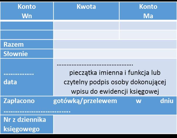 7. Dekretacja księgowa 8. Adnotacja: Przy realizacji umowy stosowano/nie stosowano * zasady ustawy z dnia 29 stycznia 2004 r. Prawo zamówień publicznych ((Dz. U. z 2013 r., poz. 907 z późn. zm.).