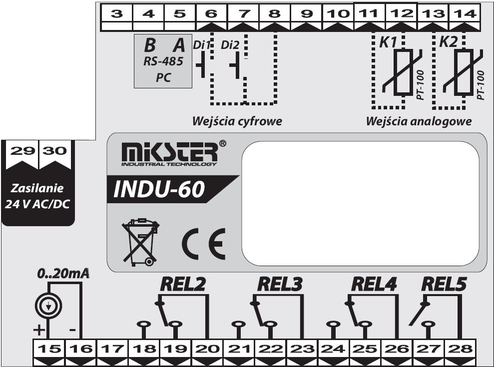 Instrukcja obsługi INDU60 v1.4 11. Alarmy Sytuacja alarmowa sygnalizowana jest w sposób dźwiękowy za pomocą wbudowanego sygnalizatora akustycznego oraz przez wysterowanie wyjścia przekaźnikowego REL5.