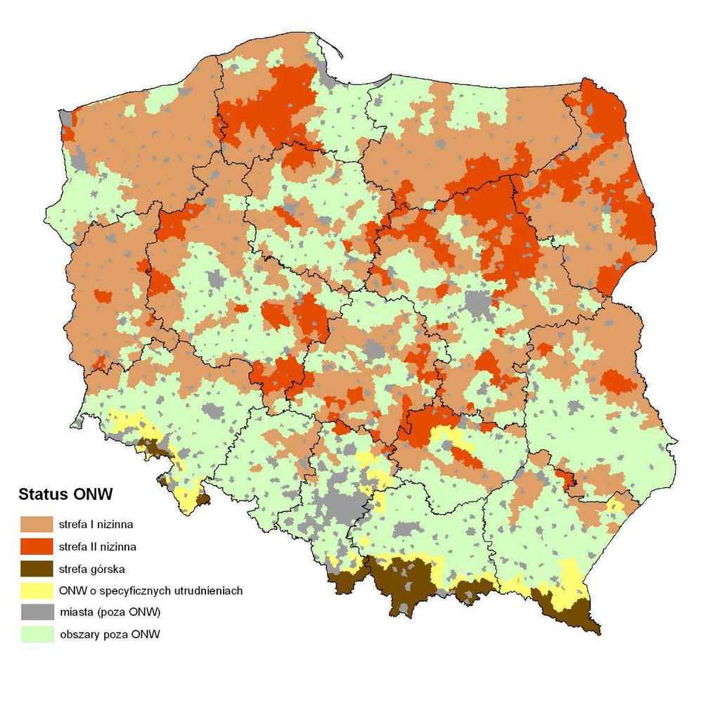 Zasięgi aktualnych wydzieleń ONW w Polsce Powierzchnia UR [ha] Udział [%] Strefa II nizinna 2 254 809 12.3 Strefa I nizinna 7 196 645 39.