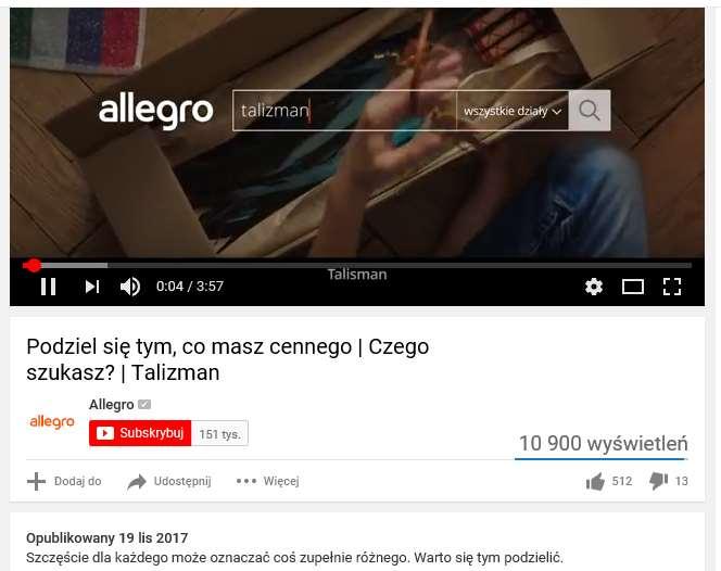 Talizman to tytuł świątecznej reklamy Allegro 2017, która opowiada o chłopcu z