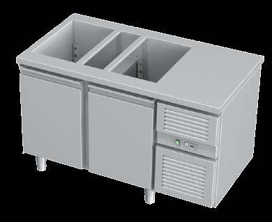 Stół chłodniczy z ladą sałatkową H układ pojemników GN komora dostosowana do pojemników GN KTC - 8 ilość drzwi zakres temp.