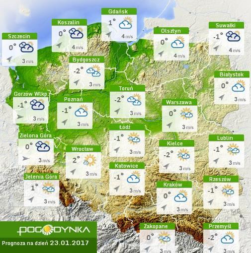 Prognoza pogody dla Polski na dziś Prognoza pogody dla