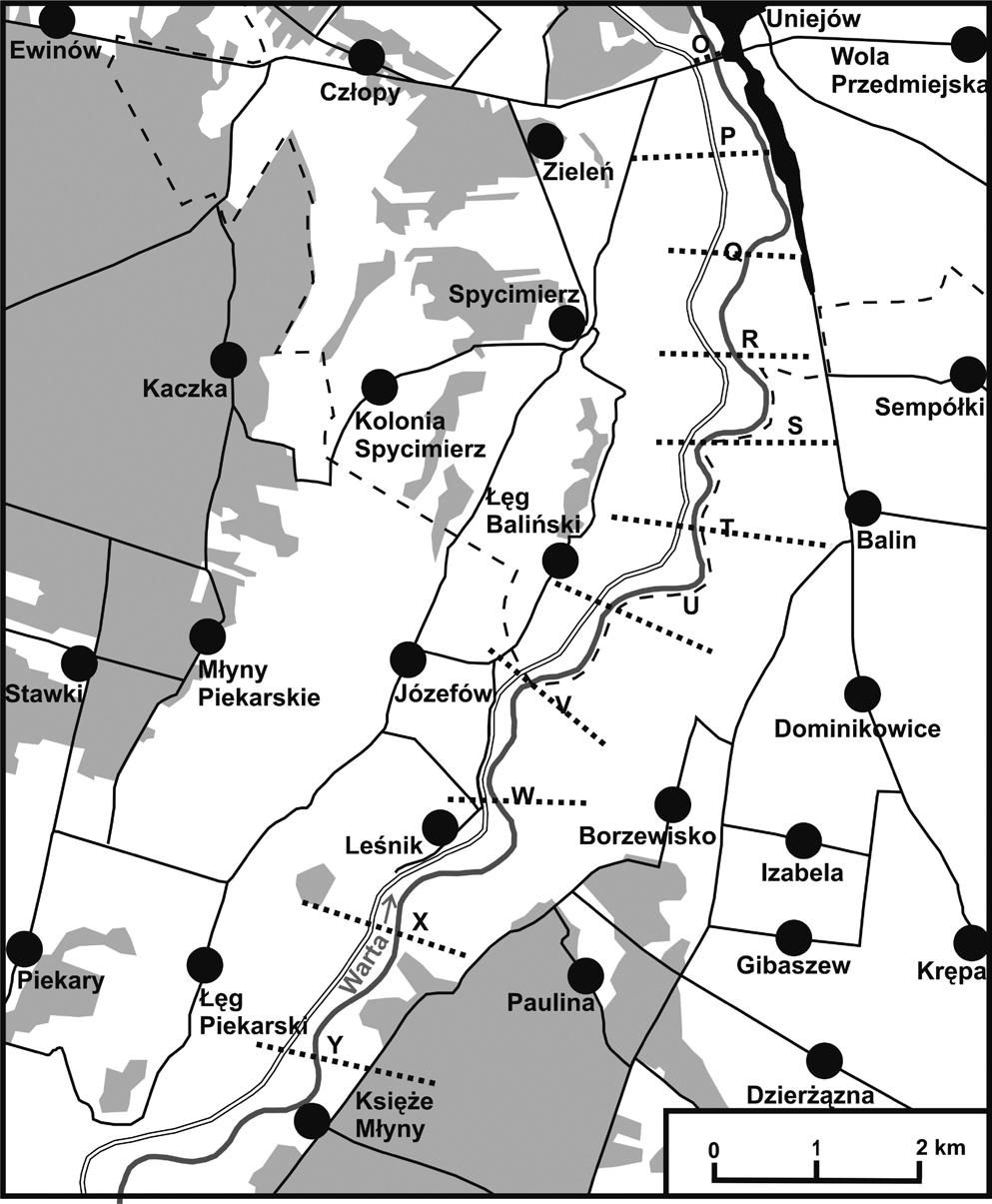 80 Błażej Chmielecki, Leszek Kucharski Ryc. 2. Rozmieszczenie i zasięg transektów w południowej części badanego fragmentu doliny Warty Oznaczenia jak na ryc.